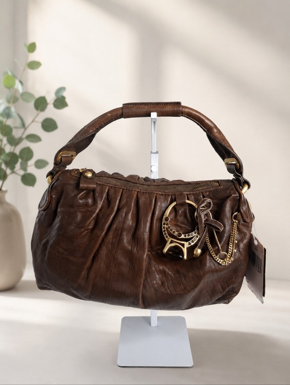 Juicy Couture Vintage Fieno Brown Leather Shoulder Bag NWT Y2K Statement Ring
